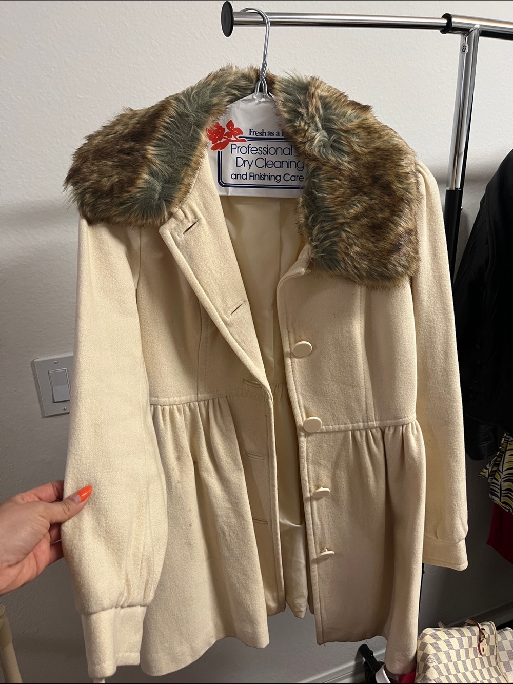 H&M Cream Pea Coat with Faux Fur Collar